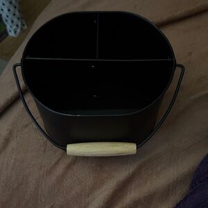 Black Metal Caddy with Wooden Handle